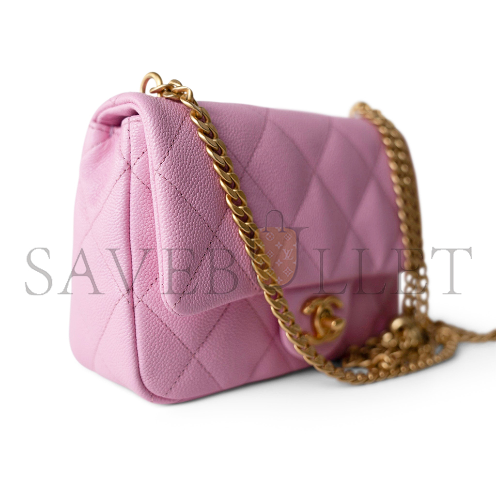 CHANEL PINK CAVIAR QUILTED SWEETHEART FLAP GOLD HARDWARE (20*14*6cm) 